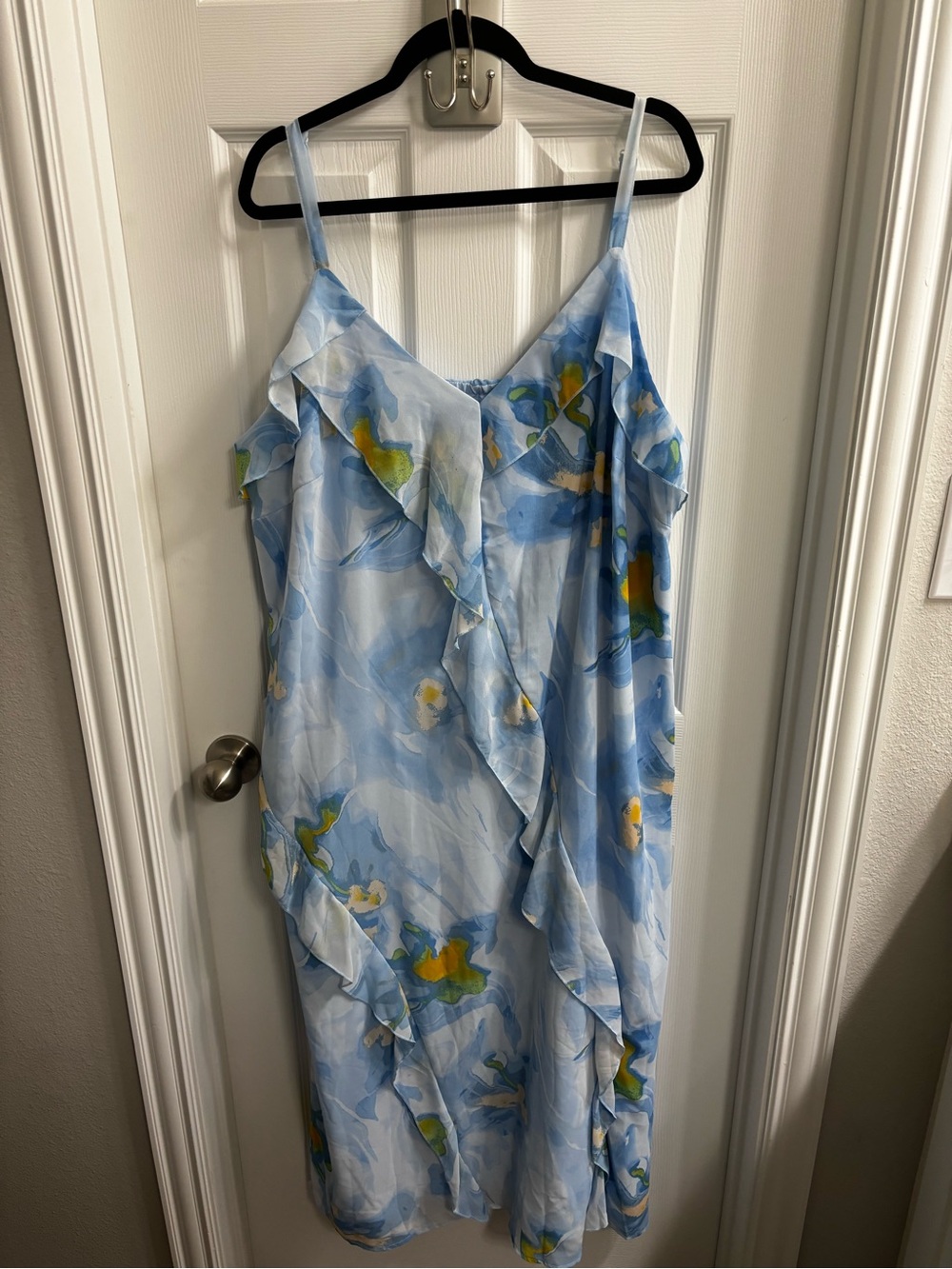 Target (3X) Light Blue Floral Ruffle Slip Dress